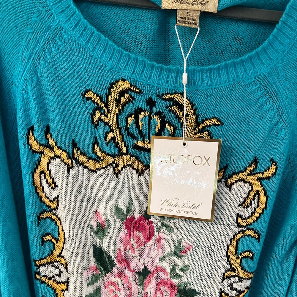 NWT! Wildfox White Label Blue Floral Sweater Small